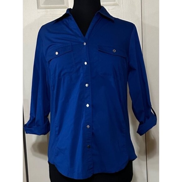 Croft & Barrow Stretch Blue Blouse Cotton Polyester Blend Women's Size SMALL - Picture 1 of 14